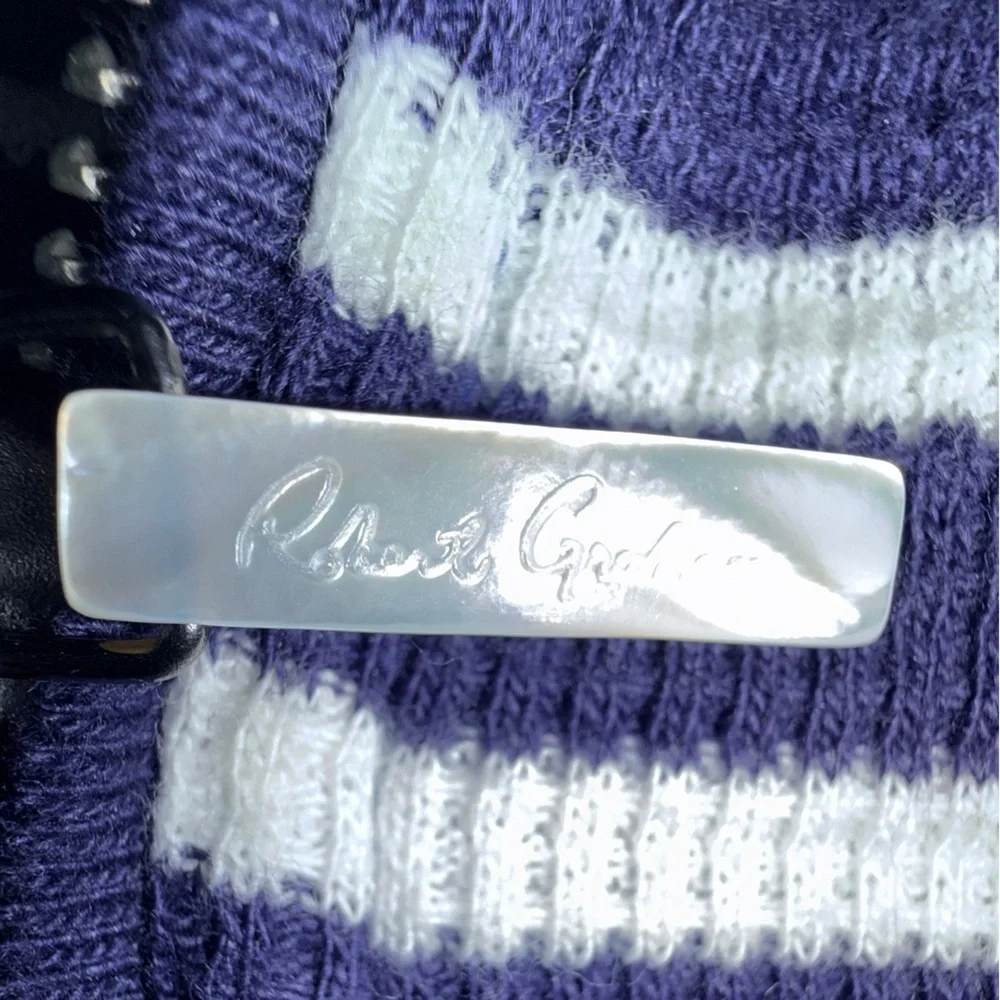 Robert Graham Classic Fit Quarter Zip Sweater Navy White Stripe Cotton Men’s M